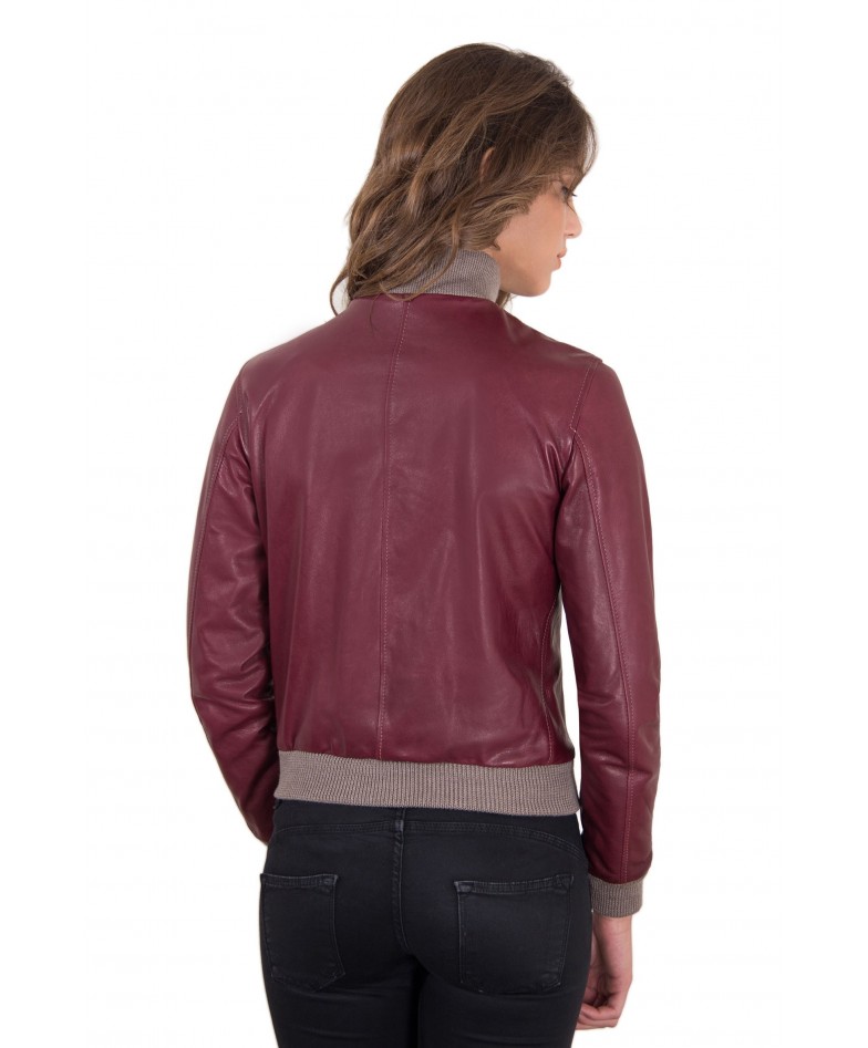 Red Purple Color Lamb Leather Bomber Jacket Vintage Effect - Maker