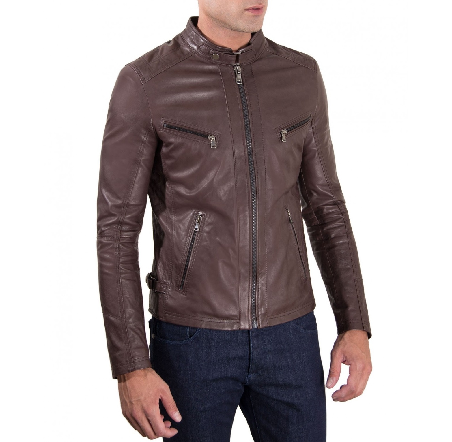 EMILIANY TRAP Dark Brown Leather Biker Jacket - Maker of Jacket