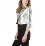 Powder Color Lamb Leather Round Neck Short Jacket
