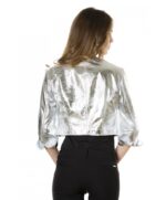 Powder Color Lamb Leather Round Neck Short Jacket
