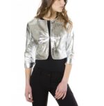 Powder Color Lamb Leather Round Neck Short Jacket