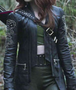 Amy Gumenick Arrow Cupid Studded Black Leather Coat