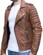 Men's Leather Jacket Brown Motorcycle Jacket Side