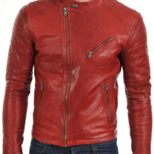 Slim Fit Red Biker Leather Jacket