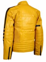 Men Yellow Motor Biker Perforated Safety Pad Jacket Back