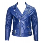 Brando Electric Blue Biker Leather Jacket