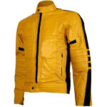 Men Yellow Motor Biker Perforated Safety Pad Jacket