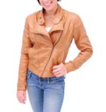 Tan Asymmetrical Biker Leather Jacket
