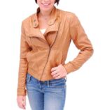 Tan Asymmetrical Biker Leather Jacket