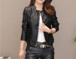 Womens Long Sleeve Black Zipper Slim Biker Jacket