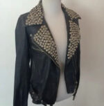 Women's-Silver-Studded-Black-Leather-Jacket