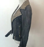 Women's-Silver-Studded-Black-Leather-Jacket