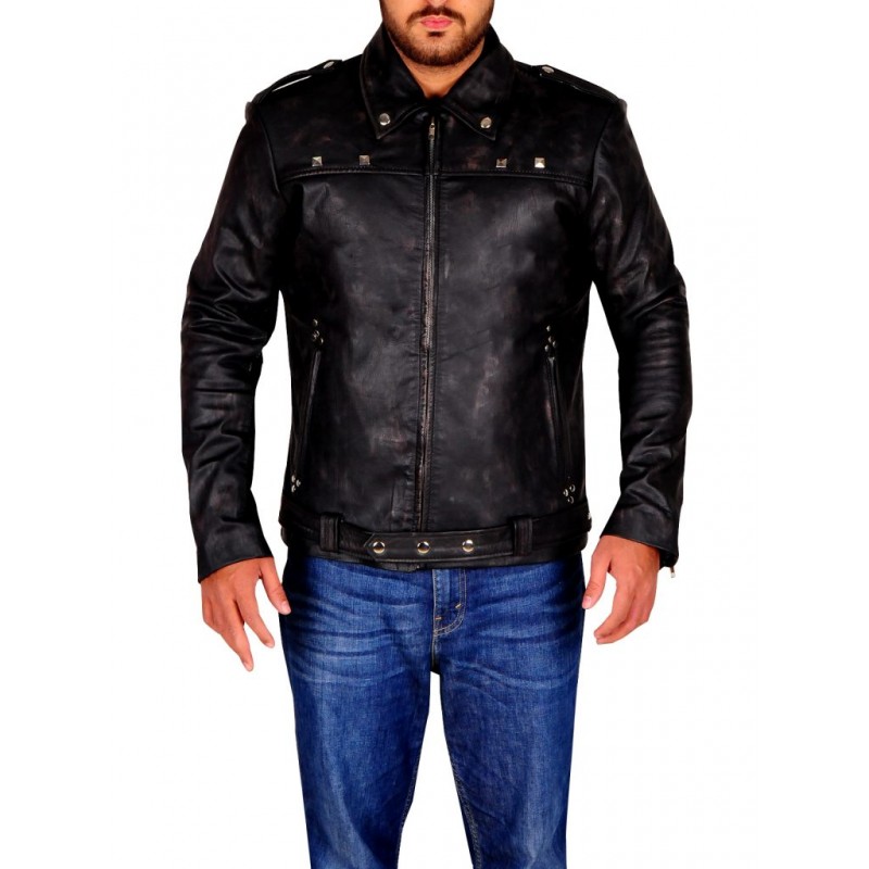 Men's Aaron Distressed Brown Leather Bomber Jacket