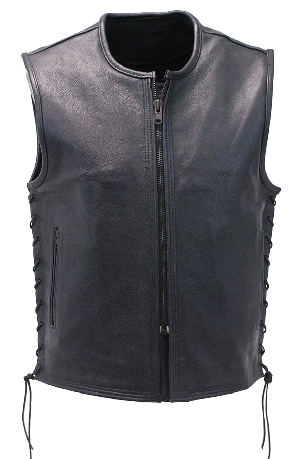 Collarless and Seamless Naked Leather Vest - Maker of Jacket