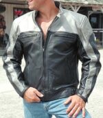 Men's Gray and Black Biker Leather Jacket