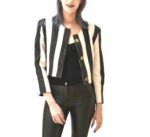 Vintage Black and White Striped Leather Jacket Front