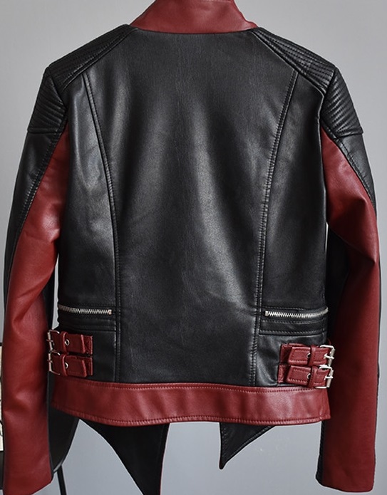 Womens Padded Asymmetrical Red Leather Moto Jacket