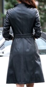 Women's Single Breasted Turn Collar Black Coat Back
