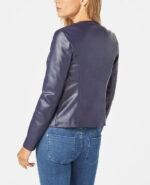 Button Detail Blue Leather Fashion Jacket