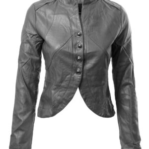 Grey Biker Cropped Leather Jacket