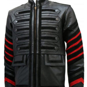 Men Black Bomber Military Leather Jacket