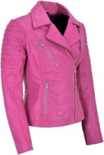 Pink Women's Stylish Biker Leather Jacket
