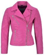 Pink Women's Stylish Biker Leather Jacket