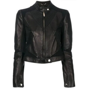 Women's Black Cropped Zippered Leather Jacket