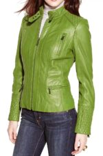 Women's Lime Green Quilted Biker Jacket