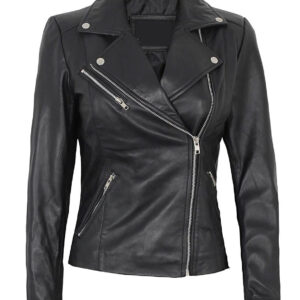 Women's Zipper Closure Biker Leather Jacket