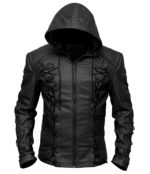 Stephen Amell Roy Harper Arrow Season 3 Black Hoodie Leather Jacket
