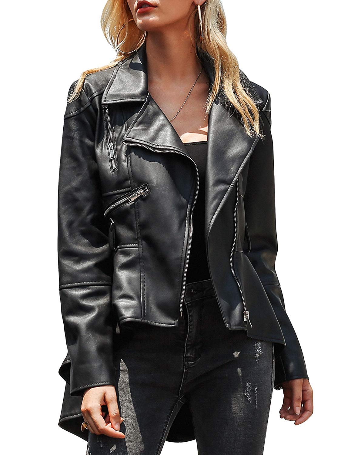 Women's Black Peplum Biker Leather Jacket - Maker of Jacket