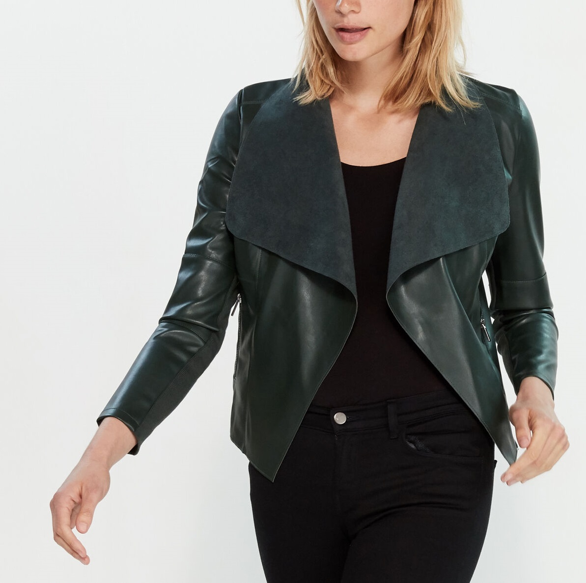 Rick Owens dark green leather asymmetric biker jacket with high standing  neckline - V A N II T A S