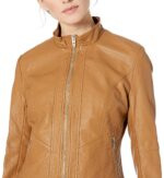 Women's Long Sleeve Brown Zipper Moto Bomber Jacket