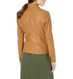 Women's Long Sleeve Brown Zipper Moto Bomber Jacket