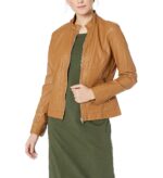 Women's Long Sleeve Brown Zipper Moto Bomber Jacket