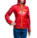 Flash Red Hooded Leather Jacket
