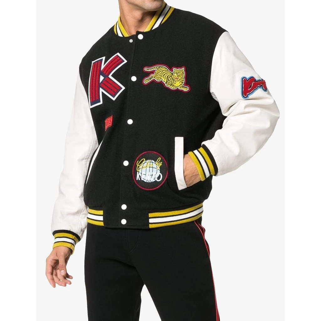 KENZO Logo Kids Dragon Embroidered Wool Blend Varsity Jacket