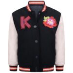 Embroidered Satin Varsity Jacket in White - Kenzo Kids