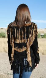 Western Suede Trim Fringes And Bones Leather Jacket