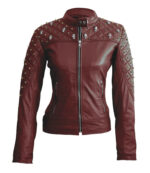 Women's-Silver-&-Golden-Studded-Leather-Jacket