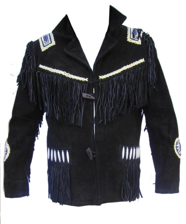 Black Western Coat Cowboy Suede Fringe Leather Jacket