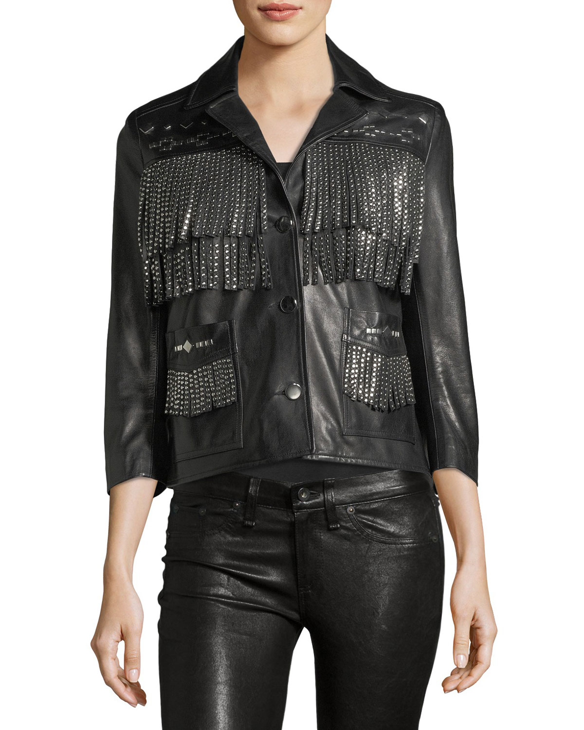 studded fringe leather jacket