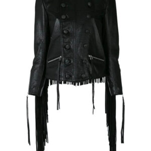 Faith Connexion Tasseled Black Leather Military Jacket