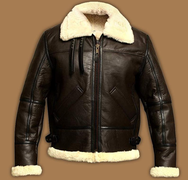 Men's Mens Shearling B3 Bomber Flight Aviator Sheepskin Leather Jacket