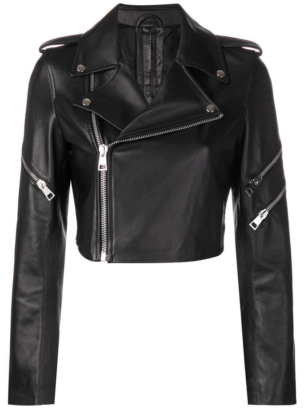 Womens Black Cropped Biker Leather Jacket