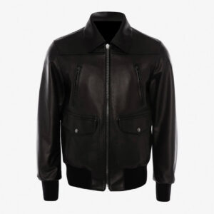 Men's Fashion Black Leather Bomber Jacket