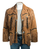 Men's Cowboy Leather Jacket Fringed Boned Native American Suede Beaded
