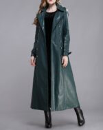 Stylish women's leather long coat