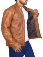 Vintage Distressed Light Brown Leather Jacket
